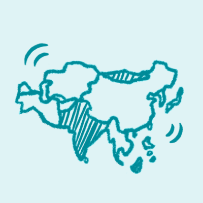Illustration showing an outline of the countries in the Asia.