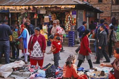 A bustling market in Nepal.